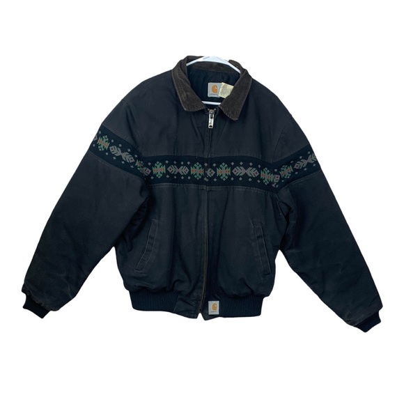 Vintage Carhartt mens XL black aztec coat jacket Santa Fe jQ0405 90s quilted - Picture 1 of 15